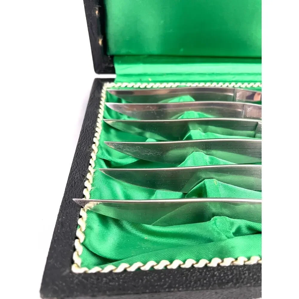 VTG Set of 6 Peaso Solingen‎ Stainless Steel Steak Knives Wooden Handles